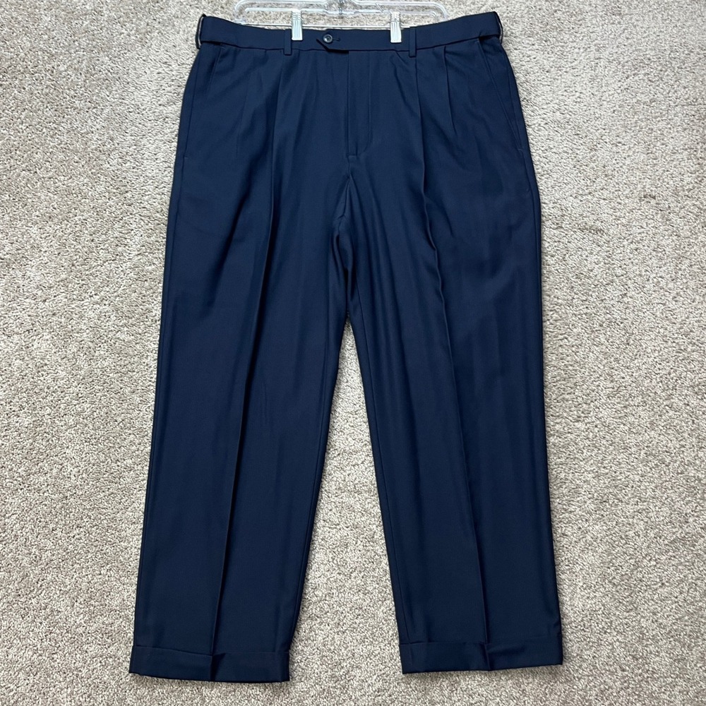 Croft Barrow Dress Pants Mens 40x29 Navy Blue Pleated Straight Leg Classic Fit